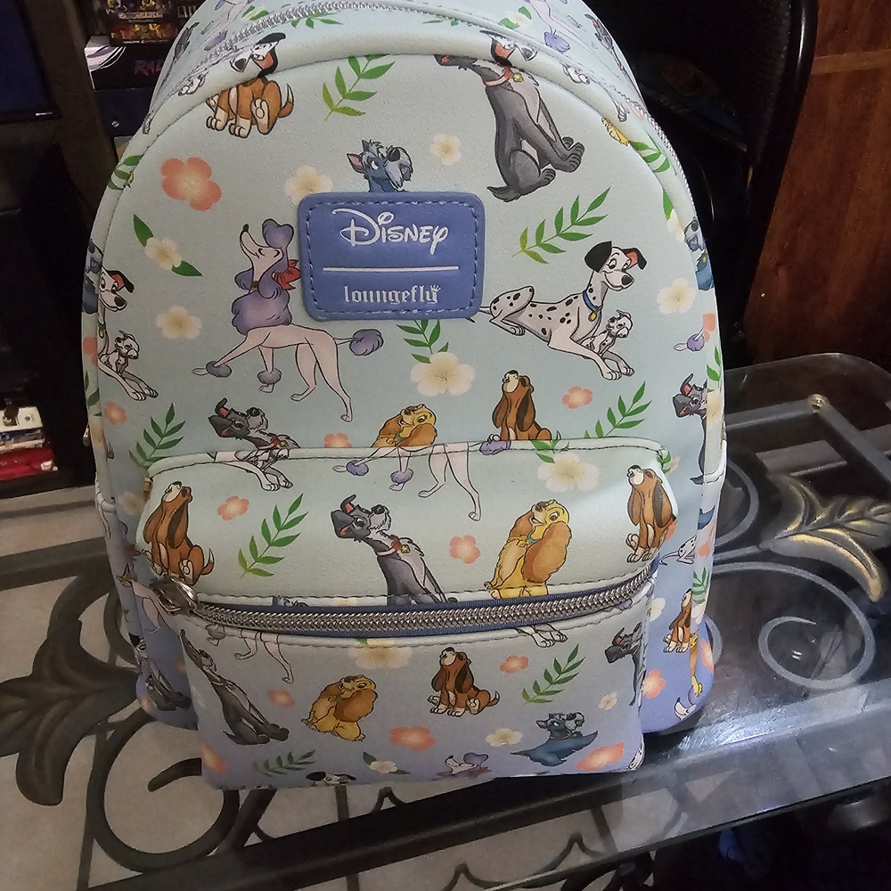 Loungefly Disney Kids Backpack - Light Blue with Cartoon Dogs